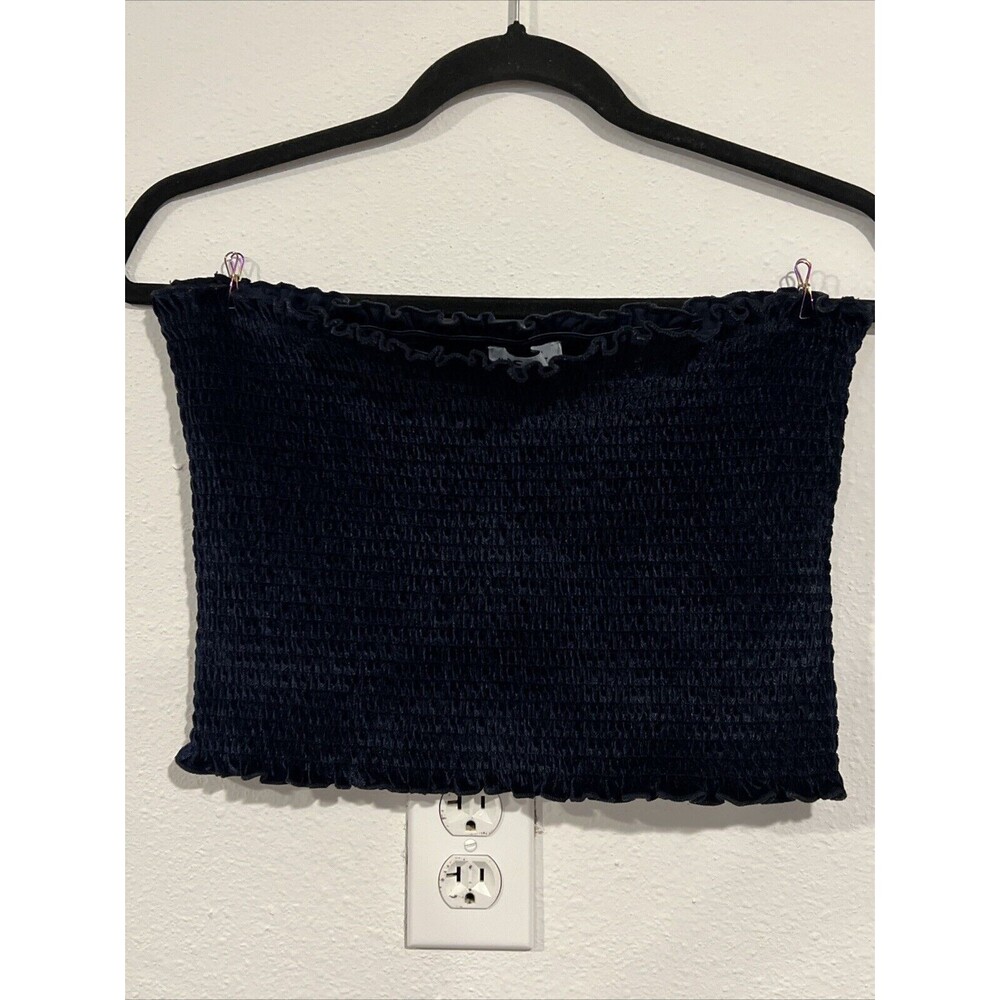 Hollister Tube Top Womens Large Blue Velvet Smocked Y2K 90s Dainty Babygirl Crop
